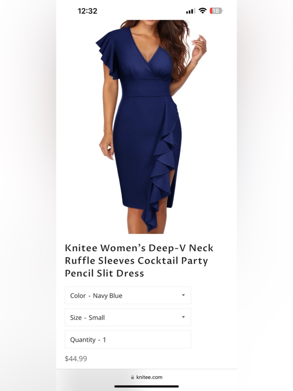Women’s deep V-neck ruffle sleeves cocktail party pencil slit dress